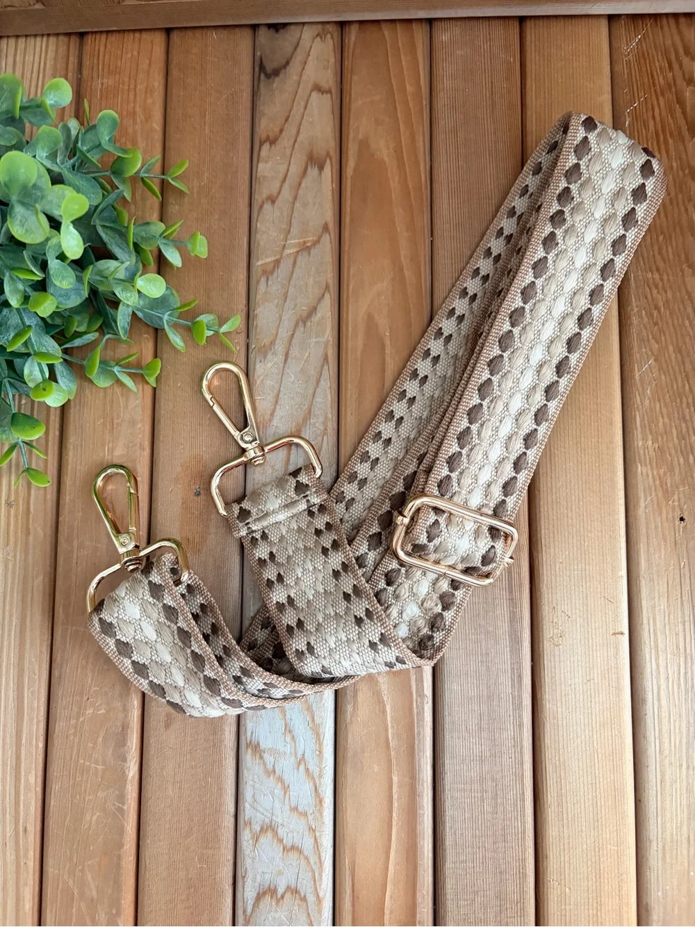 Boho Adjustable Woven Bag Strap with Gold Hardware, Cream Replacement